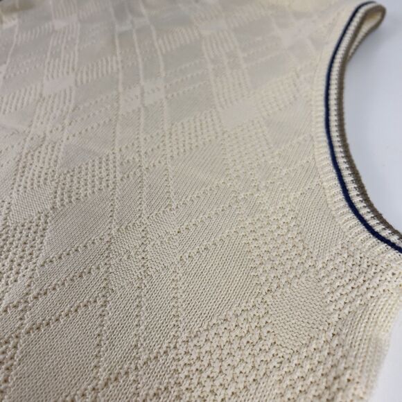 Vtg USA Made Sweater Vest Men’s XL Cream Blue Khaki Golf Bag Logo Cyprus Links - Picture 11 of 12